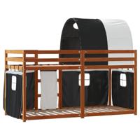 Stapelbed met gordijnen 75x190 cm grenenhout wit en zwart - thumbnail