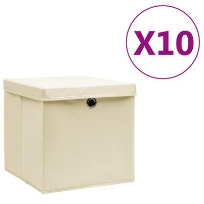 Opbergboxen met deksel 10 st 28x28x28 cm crmekleurig