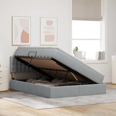 Opbergbed met matras Lichtgrijs 140 x 190 cm Bewerkt hout
