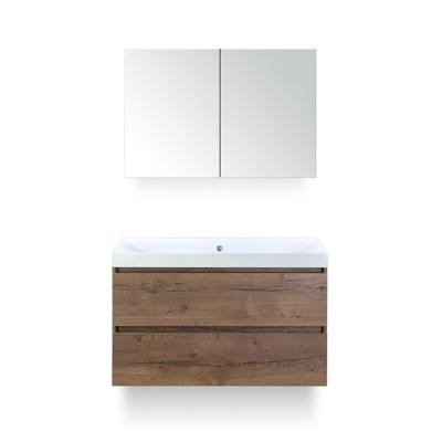 Maxx XL Badmeubelset 100 cm - Tabacco - Wastafel Just Zonder kraangat - met Spiegelkast