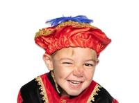 Pietbaret satijn rood met veer - thumbnail