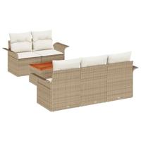 Tuinbankenset met kussen 6 pcs Beige poly rattan - thumbnail