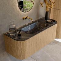 Mondiaz KURVE-DLUX 120 cm Onderkast Greeploos 1 Lade Met Deuren Oak, Wastafel Solid Surface Midden Lava 0 Kraangaten Zonder Spiegel (KRVBGS120L+R1L2D0KM-Oak/Lav) - thumbnail