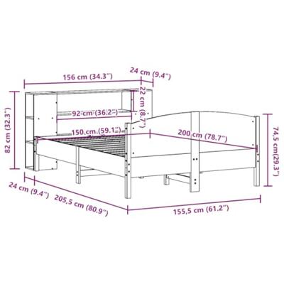 Bed met boekenkast zonder matras grenenhout wit 150x200 cm