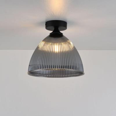 Plafondlamp Ciotola vetro fumé - E27-fitting - Koepelvormige bol van geribbeld rookglas - Vulkaanvormige zwarte drager - IP20 voor binnen