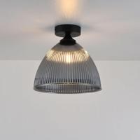 Plafondlamp Ciotola vetro fumé - E27-fitting - Koepelvormige bol van geribbeld rookglas - Vulkaanvormige zwarte drager - IP20 voor binnen - thumbnail