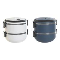 Lunchbox DKD Home Decor Blauw Wit Donker grijs Roestvrij staal Polypropyleen 1,5 L (2 Stuks) - thumbnail
