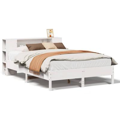 Bed met boekenkast zonder matras grenenhout wit 150x200 cm