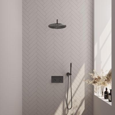 Brauer Gunmetal Carving Thermostatische Regendoucheset Inbouw - Hoofddouche 30 cm - Gebogen Wandarm - Met Drukknoppen - Handdouche Staaf - Doucheslang - Wandaansluitbocht - Gunmetal