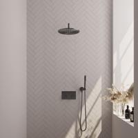 Brauer Gunmetal Carving Thermostatische Regendoucheset Inbouw - Hoofddouche 30 cm - Gebogen Wandarm - Met Drukknoppen - Handdouche Staaf - Doucheslang - Wandaansluitbocht - Gunmetal - thumbnail
