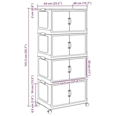 VidaXL Opbergbox stapelbaar met wielen 4-laags 75 l 64x40x141,5 cm