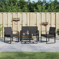 5-delige Tuinset met kussens polypropeen rattan zwart - thumbnail
