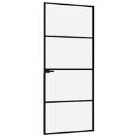VidaXL Binnendeur 83x201,5 cm gehard glas en aluminium smal zwart - thumbnail