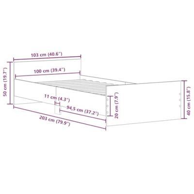 Bedframe bewerkt hout gerookt eikenkleurig 100x200 cm Bedframe bewerkt hout gerookt eikenkleurig 100x200 cm