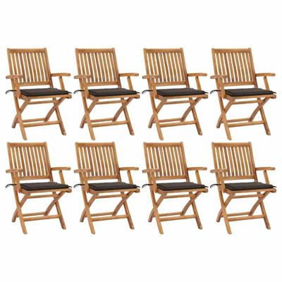 Tuinstoelen 8 st inklapbaar met kussens massief teakhout