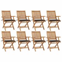 Tuinstoelen 8 st inklapbaar met kussens massief teakhout - thumbnail