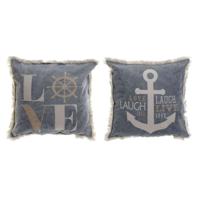 Kussen DKD Home Decor Blauw Wit Navy Franjes (45 x 10 x 45 cm) (2 Stuks) - thumbnail