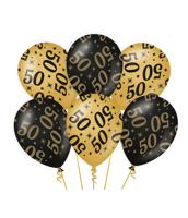 Classy Ballonnen 50 Jaar Zwart/Goud (6st) - thumbnail