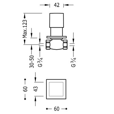 Tres Cuadro inbouw stopkraan 3/4 chroom 107511 Tres Cuadro inbouw stopkraan 3/4 chroom 107511