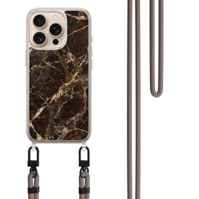 iPhone 16 Pro hoesje met bruin koord - Marmer bruin