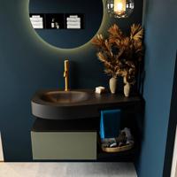 MONDIAZ RIVA 100cm badmeubel onderkast / planchet kleur Army met 1 lade. Wastafel DULCET links 1 kraangat kleur Urban. - thumbnail