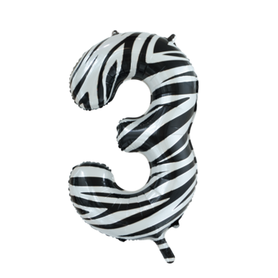 Folieballon Cijfer 3 Zebra (86cm)