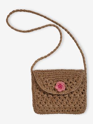 Meisjestas met bloemen van gevlochten touw hout