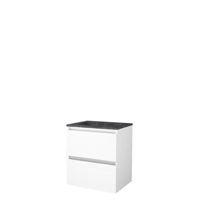 Basic-Line Start 46 Badkamermeubelset - 60 x 46 cm - Greeploos - 2 Lades - Hardstenen Wastafel - 1 Kraangat - Ice White