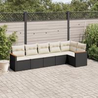 6-delige Loungeset met kussens poly rattan zwart - thumbnail