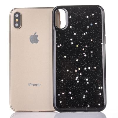 Voor iPhone X droom Sky stijl zwart Epoxy druipend + Star Glitter poeder zachte beschermende draagtas