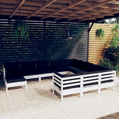 11-delige Loungeset met kussens grenenhout wit