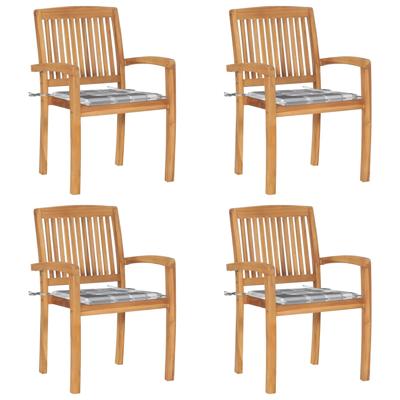 Tuinstoelen stapelbaar 4 st met kussens massief teakhout