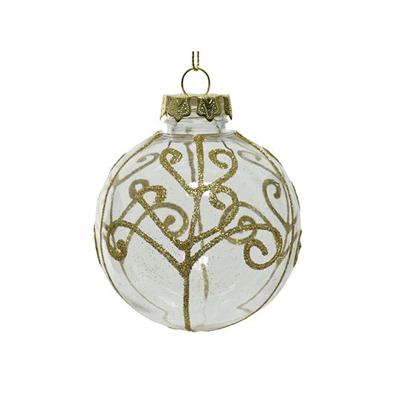 Kerstbal met glitter 8 cm transparant goud - thumbnail