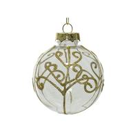 Kerstbal met glitter 8 cm transparant goud - thumbnail
