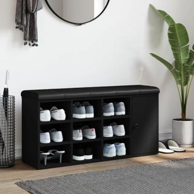 Schoenenbank 102x32x50 cm bewerkt hout zwart Schoenenbank 102x32x50 cm bewerkt hout zwart