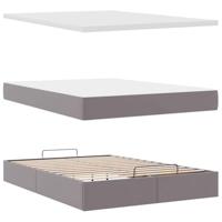 Ottoman bed met matras 140x190cm kunstleer grijs - thumbnail