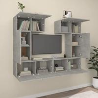 6-delige Tv-meubelset bewerkt hout betongrijs - thumbnail