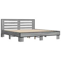 Bedframe bewerkt hout metaal grijs sonoma eiken 200x200 cm - thumbnail