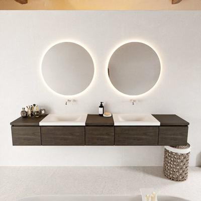 MONDIAZ BUKLA 240cm badmeubel met module 40 kleur Dark Brown met 5 lades. Wastafel CLOUD dubbel 0 kraangaten kleur Talc.