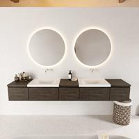MONDIAZ BUKLA 240cm badmeubel met module 40 kleur Dark Brown met 5 lades. Wastafel CLOUD dubbel 0 kraangaten kleur Talc. - thumbnail