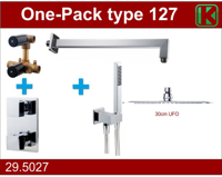 Thermostatische Inbouw Regendouche Set Wiesbaden Type 127 Wandarm Ufo 30 cm Vierkant incl. Inbouwdeel - thumbnail