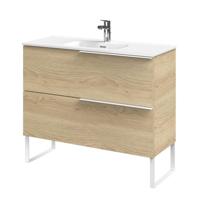 Tiger Pocket Meubelset 100 cm met 2 lades Naturel eik incl Calpe wastafel en loop-poten Hoogglans wit - 800315 - thumbnail