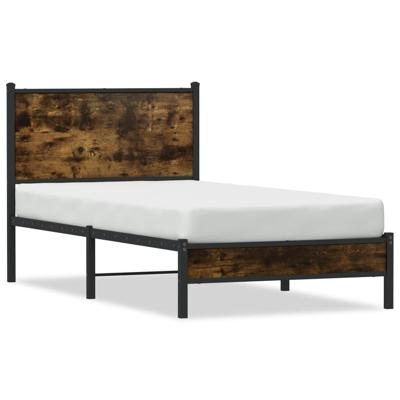 Bedframe met hoofdbord metaal gerookt eikenkleurig 90x200 cm Bedframe met hoofdbord metaal gerookt eikenkleurig 90x200 cm