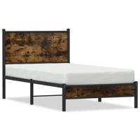 Bedframe met hoofdbord metaal gerookt eikenkleurig 90x200 cm - thumbnail