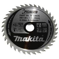 Makita Cirkelzaagblad voor Hout | Specialized: Accu | Ø 136mm Asgat 20mm 36T - B-33635 - thumbnail
