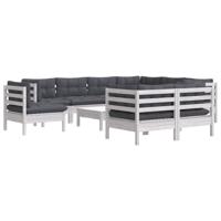 10-delige Loungeset met kussens massief grenenhout wit - thumbnail