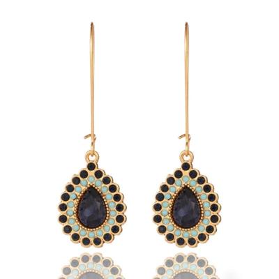 Deja Jewels Etnische Goudkleurige Oorbellen met Blauwe en Zwarte Stenen Druppelhangers