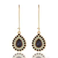 Deja Jewels Etnische Goudkleurige Oorbellen met Blauwe en Zwarte Stenen Druppelhangers - thumbnail