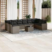 11-delige Loungeset met kussens poly rattan grijs - thumbnail