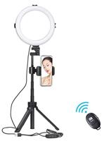 VIJIM Ringlamp met statief, telefoonhouder en bluetooth afstandsbediening - thumbnail
